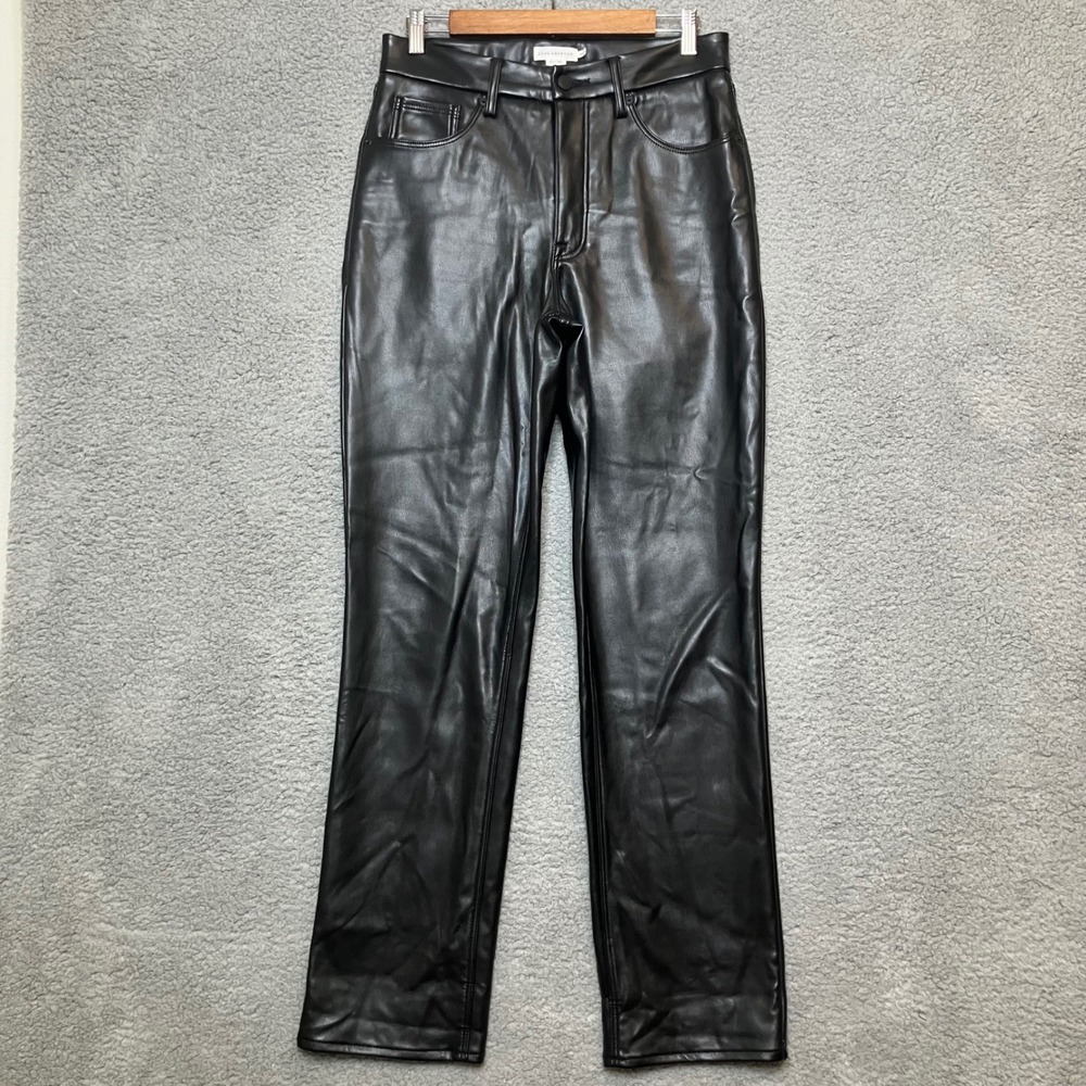 Good American High‎ Rise Straight Faux Vegan Leather Pants Black Women 10 / 30